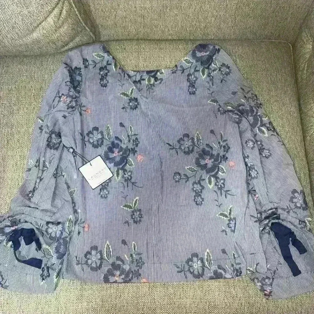 Laundry By Shelli Segal Striped Floral Blouse - Blue and Pink